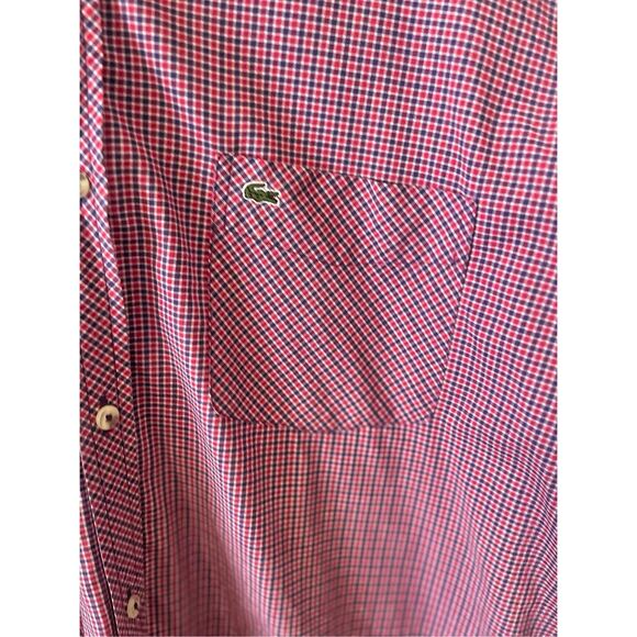 Men's Vintage Izod LaCoste Red MicroCheck Alligator Button Down Shirt Size 42 La - Picture 3 of 5